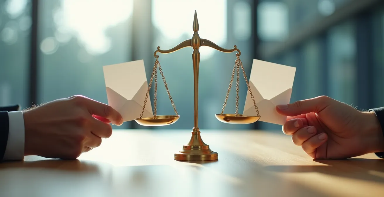 Balance de justice avec documents d'évaluation immobilière en équilibre