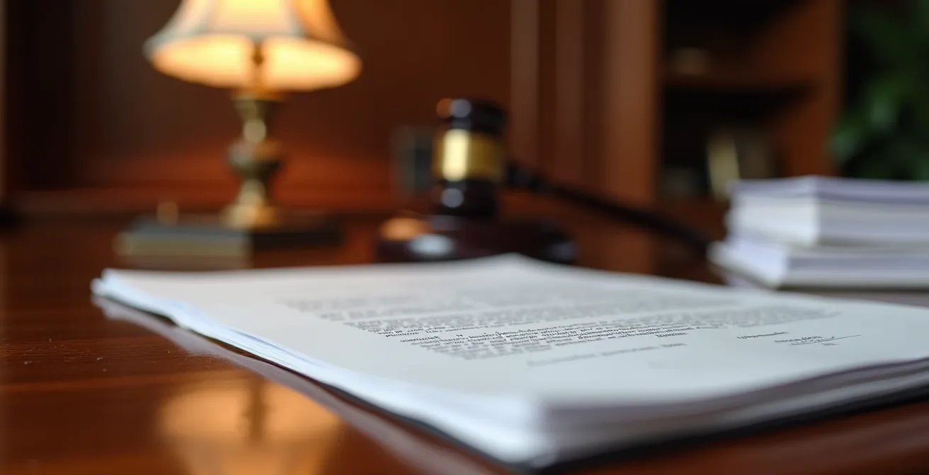 Bureau de notaire avec documents parfaitement organisés symbolisant l'efficacité