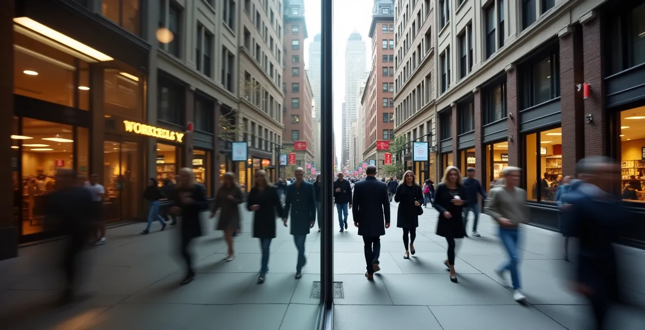 Comparaison visuelle de deux emplacements commerciaux avec différents flux piétons