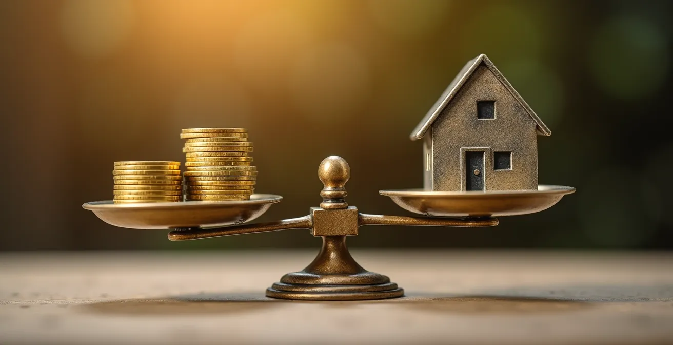 Balance symbolisant l'équilibre entre apport immobilier et épargne de sécurité