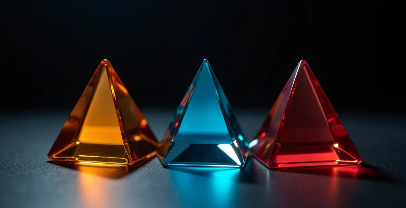 Représentation symbolique des trois types de risques dans l'immobilier à haut rendement : risque locatif, risque technique et risque de liquidité.